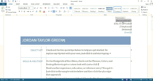   Word uses ____________________ text to indicate where text can be typed, as shown in the acsampanying figure.