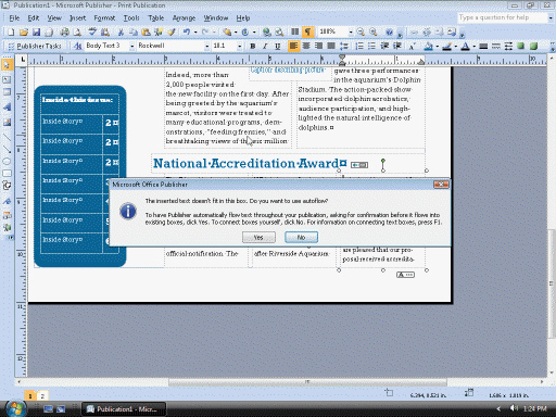   Figure 3 If a story contains more text than will fit in the default text box, you have the option of allowing Publisher to ____________________ the text to another available text box, as shown in the accompanying figure.