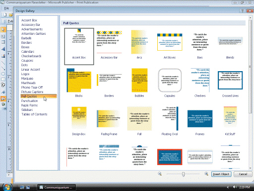   Figure 4 Both sidebar and color scheme objects are available in the Design Gallery, as shown in the accompanying figure.