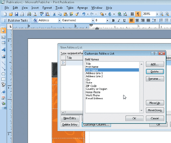   Figure 5-2 As shown in the accompanying figure, you can add a new column, rename a column, or move columns up and down to reposition fields in the desired order in the Customize Address List dialog box.<div style=padding-top: 35px> 