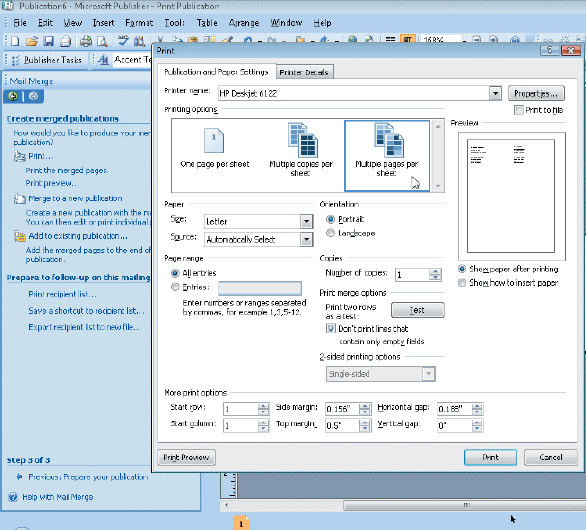   Figure 5-7 Using the accompanying figure, list the step or steps necessary to open the Print dialog box and print multiple merged mailing labels.