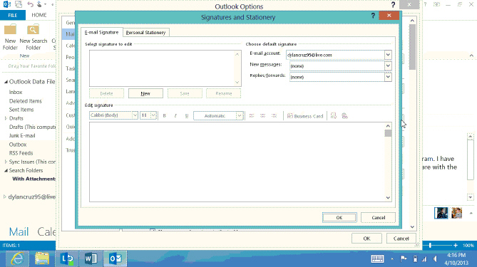   Click the ____ button to display the dialog box in the acsampanying figure. A)  samposition B)  Edit C)  Stationery D)  Signatures