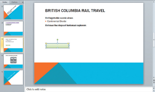   In the figure above, the small vertical line that is sticking up from the rectangular graphic is the ____. A)  adjustment handle B)  rotate handle C)  convert to SmartArt Graphic button D)  resize handle
