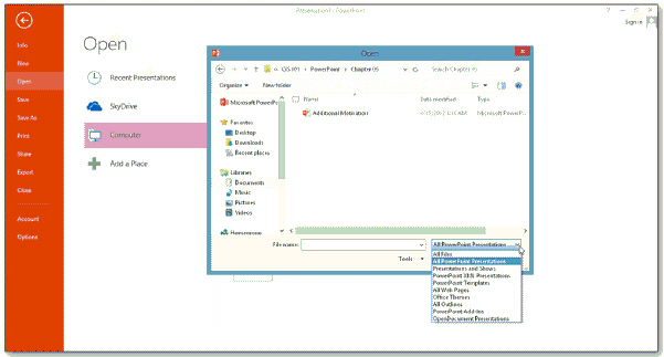   To open a Microsoft Word outline in PowerPoint as a presentation, tap or click the ____ file type as shown in the accompanying figure. A)  All Web Pages B)  Office Themes C)  PowerPoint Templates D)  All Outlines