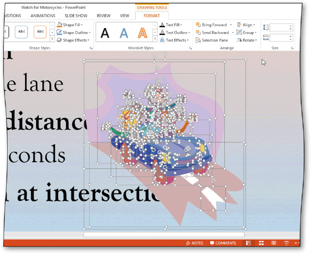   When you ____ a clip art picture, PowerPoint breaks it into its component objects, as shown in the accompanying figure. A) regroup B) split C) ungroup D) merge