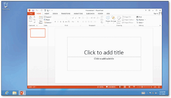   Tap or click the ____ document thumbnail on the PowerPoint start screen to create a blank PowerPoint document in the PowerPoint window, as shown in the accompanying figure. A) Blank B) New C) Start D) Create