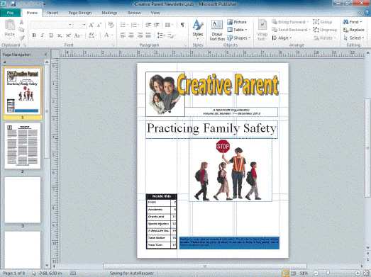 In the accompanying figure, the headline Practicing Family Safety is at the optical center of the publication.