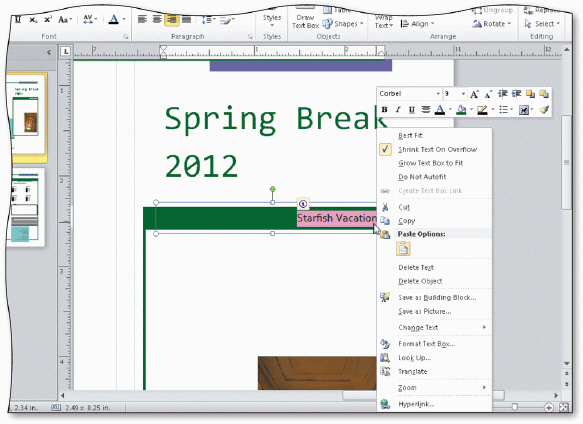   According to the accompanying figure, the ____ is displayed by right-clicking the mouse. A)  response form B)  shortcut menu C)  text box D)  right panel