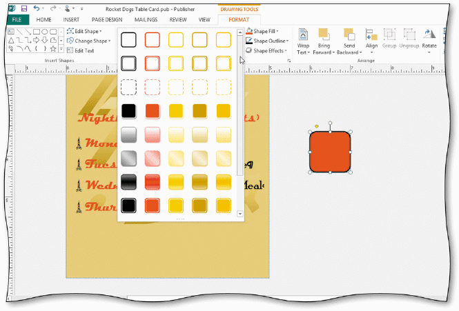   As seen in the accompanying figure, tap or click the More button on the DRAWING TOOLS FORMAT tab in the Shape Styles group to display the ____. A)  Shapes Styles gallery B)  template gallery C)  Font Color gallery D)  Drawing Tools gallery