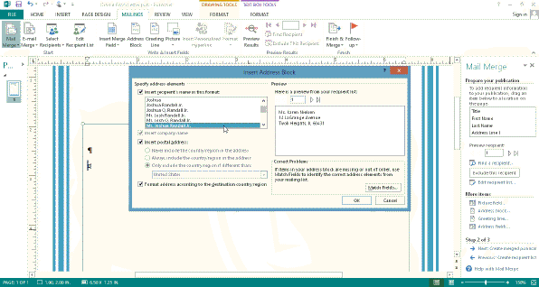   You can insert a group of address field codes called a(n)  ____ instead of inserting individual fields, as shown in the accompanying figure. A)  Merge block B)  Address block C)  Name block D)  Field block