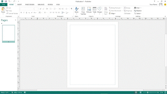   Referring to the accompanying figure, the status bar is ____ of the Publisher window. A)  at the top B)  at the bottom C)  on the right-hand side D)  on the left-hand side