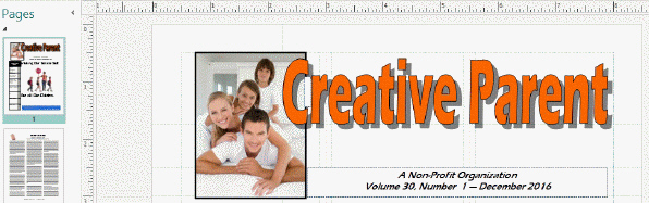   In the accompanying figure, the title of the newsletter was originally behind the graphic of the children causing the letter C to not appear. To fix this, the designer selected Creative Parent and clicked the ____ button. A)  Bring Forward B)  Send Backward C)  Move In Front D)  Stack on Top