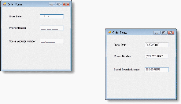   Figure 4-1 As utilized in the accompanying figure, a PredefinedTextBox object is a text box that allows the use of predefined layouts for the data a user must enter.