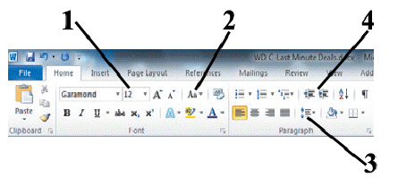   In the figure above, which button is used to change the size of text? A)  1 B)  2 C)  3 D)  4