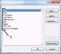     Item 1 in the accompanying figure shows fields in the data source.