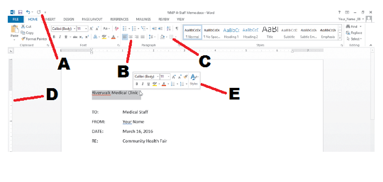 Match the element of the Word program window with the statement that describes it.  