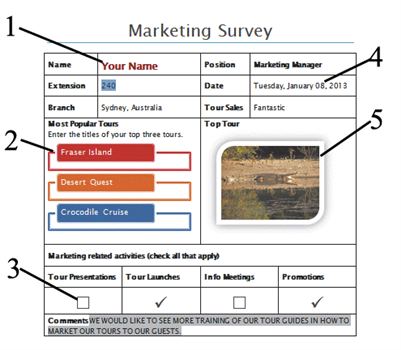   In the above figure, which item indicates a Building Block Gallery content control? A)  2 B)  3 C)  4 D)  5