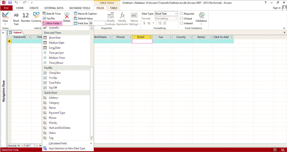 <strong> In the accompanying figure, fields inserted into the table using the Address Quick Start fields will be inserted prior to the ____ field.</strong> A) Phone B) Email C) Fax D) PatientID