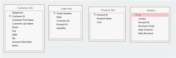 Case-Based Critical Thinking Questions Case 3-3 Ja'nice launched an online jewelry business several months ago to sell her handmade jewelry. As her business expanded, Ja'nice developed product codes for her jewelry and a database to track orders, track supply orders, and maintain customer information.  The tables and fields in her database are illustrated in the figure below.   After choosing the two tables for the new query, Ja'nice must relate the two tables using a common field.  What is the common field between the two tables? A)  Product ID B)  Customer ID C)  Date D)  Product