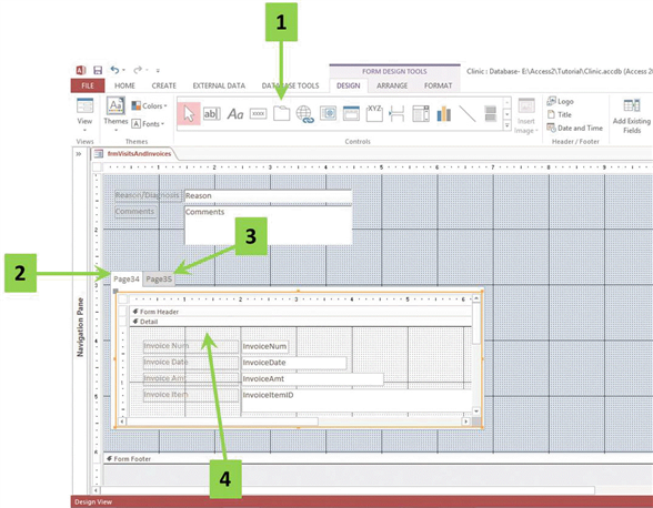   In the accompanying figure, which arrow points to the Tab Control tool? A)  1 B)  2 C)  3 D)  4