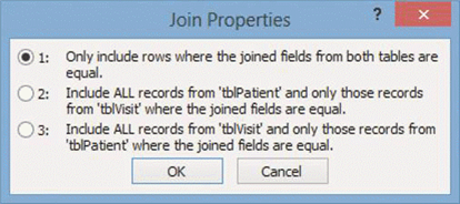   In the accompanying figure, the Join Properties dialog box shows the ____ join type option selected. A)  outer B)  self-join C)  inner D)  referential