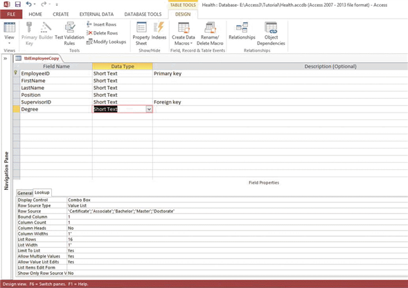   Using the accompanying figure, which field property is set to allow more than one value to be added to the field? A)  Row Source B)  Allow Multiple Values C)  Allow Value List Edits D)  Row Source Type