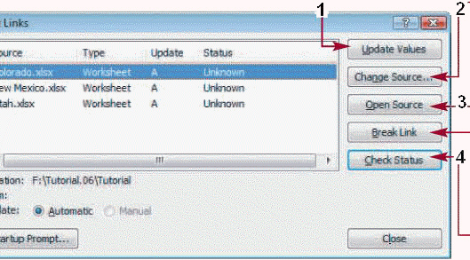   Click the button marked ____ in the accompanying figure to find out whether Excel has attempted to update the links in this session. A) 1 B) 2 C) 3 D) 4