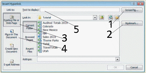   Click the item marked ____ in the accompanying figure to set the hyperlink text. A) 2 B) 3 C) 4 D) 5