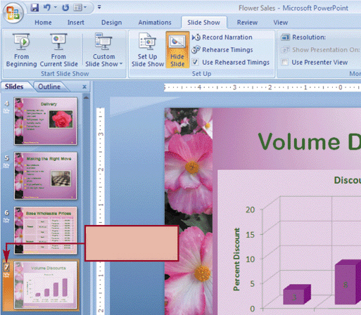   A hidden slide like the one in the accompanying figure is hidden in ____ view. A) Normal B) Slide Show C) Slide Sorter D) All of the above