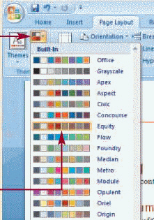   To display the gallery shown in the accompanying figure in the Themes group click the ____ button. A) Display Colors B) Theme Colors C) Motif Colors D) Color Styles