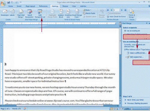   You can click the Edit recipient list option in the Mail Merge task pane shown in the accompanying figure to open the Edit Data Source dialog box.