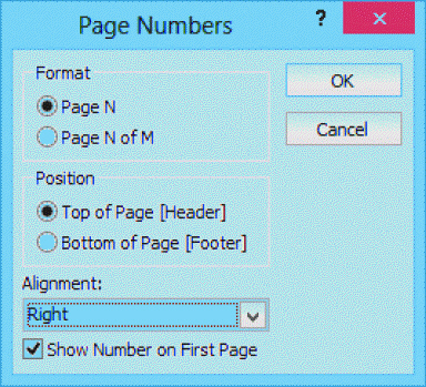  In the accompanying figure, how will the page number for the first page display on the report based on the Format chosen? A)  Page 1 of 3 B)  1 C)  Page 1 D)  Page 1 of 3 Pages