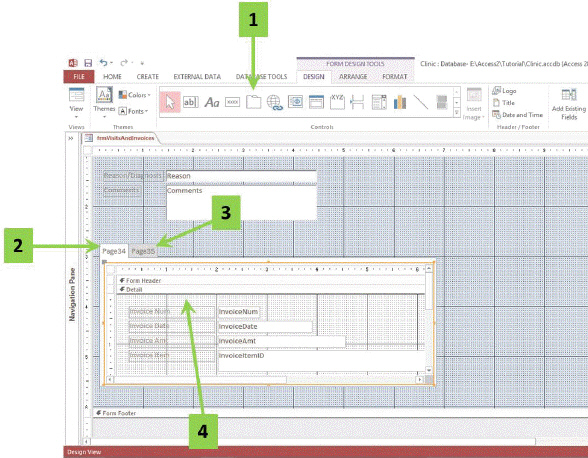   In the accompanying figure, which arrow points to the Tab Control tool? A)  1 B)  2 C)  3 D)  4