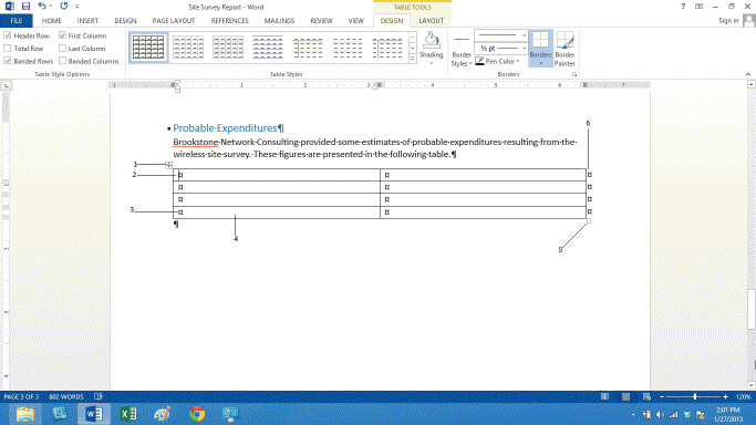  Item 3 in the accompanying figure indicates the ____. A)  Table Tools contextual tools B)  Table Select handle C)  insertion point D)  end-of-cell-mark