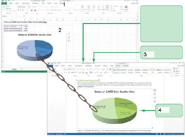   In the accompanying figure, the item marked 1 displays the _______ program, Excel. A)  source B)  destination C)  target D)  bookmark