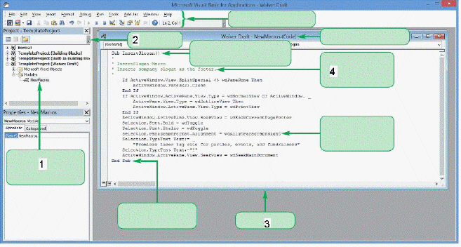  The item marked 1 in the accompanying figure is the NewMacros ____________________ containing the InsertSlogan macro.