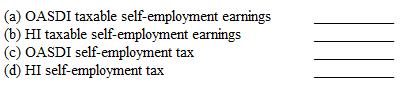 Instruction 3-1  Use the following tax rates and taxable wage bases: Employees' and Employer's OASDI-6.2% both on $132,900; HI-1.45% for employees and employers on the total wages paid. Employees' Supplemental HI of 0.9 percent on wages in excess of $200,000 was not applicable.  Refer to Instruction 3-1. Karlie Hastings is a writer (employee) for the Santa Fe Gazette and has an annual salary of $49,000. This year, she also realized net self-employment earnings of $85,000 from a book she wrote. What portion of her self-employment earnings is subject to the two parts of the social security tax?  