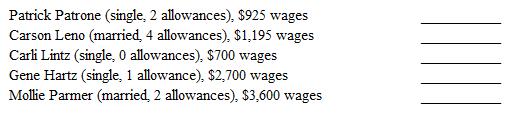 Exhibit 4-1 : Use the following tables to calculate your answers.         -Refer to Exhibit 4-1. Use the appropriate table to determine the amount to withhold for federal income tax from each of the following biweekly wages (biweekly withholding allowance = $161.50):     