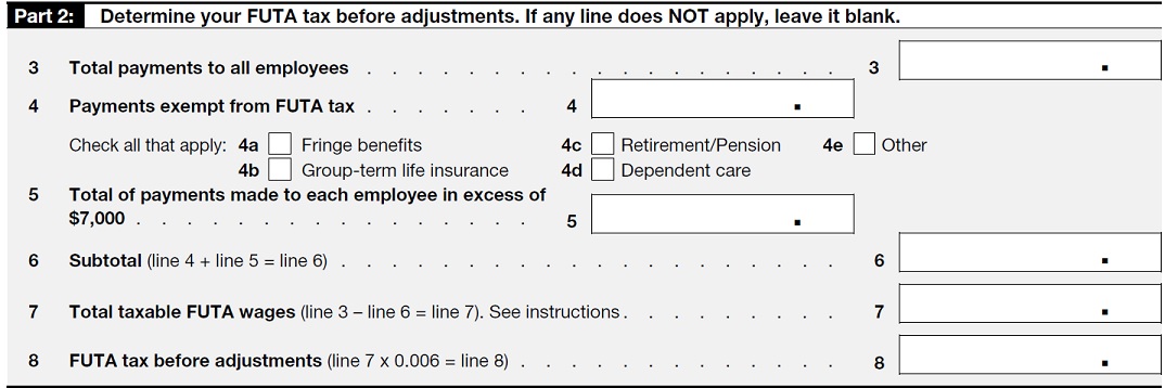 Instruction 5-1  Use the net FUTA tax rate of 0.6% on the first $7,000 of taxable wages.  a.  Complete Part 2 of Form 940 based on the following information:     b. Complete Part 5 of Form 940 for the employer given the breakdown of FUTA taxable    