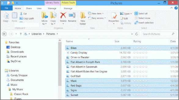 <strong> Referring to the accompanying figure, how would you select the series of four contiguous files at the bottom of the list?</strong> A) click the first file, hold down the Ctrl key, then click the last file B) click the first file, hold down the Shift key, then click each file C) click the first file, hold down the Shift key, then click the last file D) hold down the Ctrl key and click each file