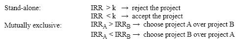 The decision rules for IRR are:    
