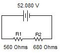   Find the following:  Rt = ___________ohms  It = ____________ amps  Ir1 = ___________ amps  Ir2 = ___________ amps  Vr1 = __________ volts  Vr2= ___________ volts  Pt = ____________ watts  Pr1 = ___________ watts  Pr2 = ___________ watts