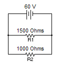   Find the following:  Rt = ___________ohms  It = ____________ amps  Ir1 = ___________ amps  Ir2 = ___________ amps  Vr1 = __________ volts  Vr2= ___________ volts  Pt = ____________ watts  Pr1 = ___________ watts  Pr2 = ___________ watts
