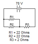   Find the following:  Rt = ___________ohms  It = ____________ amps  Ir1 = ___________ amps  Ir2 = ___________ amps  Ir3 = ___________ amps  Vr1 = __________ volts  Vr2= ___________ volts  Vr3 = __________ volts  Pt = ____________ watts  Pr1 = ___________ watts  Pr2 = ___________ watts  Pr3 = ___________ watts