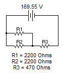  Find the following:  Rt = ___________ohms  It = ____________ amps  Ir1 = ___________ amps  Ir2 = ___________ amps  Ir3 = ___________ amps  Vr1 = __________ volts  Vr2= ___________ volts  Vr3 = __________ volts  Pt = ____________ watts  Pr1 = ___________ watts  Pr2 = ___________ watts  Pr3 = ___________ watts