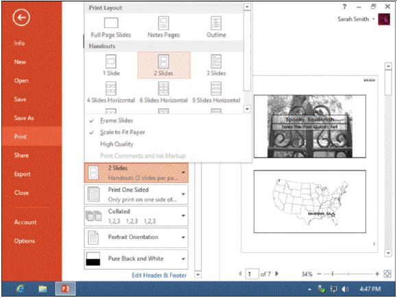   Referring to the picture above, which of the following layouts prints blank lines to the right of each slide? A)  3 slides B)  2 slides C)  4 slides D)  6 slides