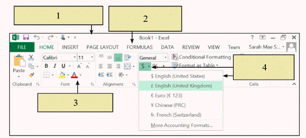   In the accompanying figure, item 4 is pointing to the ____. A)  title bar B)  toolbar C)  submenus D)  scroll bar