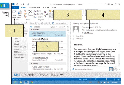   In the figure above, item 4  is pointing to the ____. A)  Write button B)  message content C)  Inbox D)  Outbox