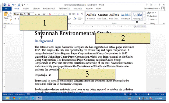   As shown by item 2 in the accompanying figure, to apply character formats, you must first ____. A)  select a toolbar button B)  select a ribbon bar button C)  select a style from the Styles group D)  select a menu option