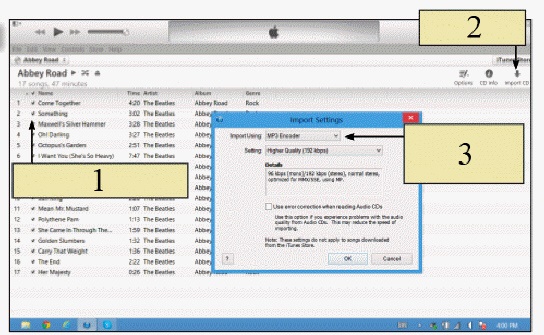   In the figure above, you can use the menu referred to by item 2 to ____. A)  save a music file B)  play a music file C)  close the program D)  import music from a CD